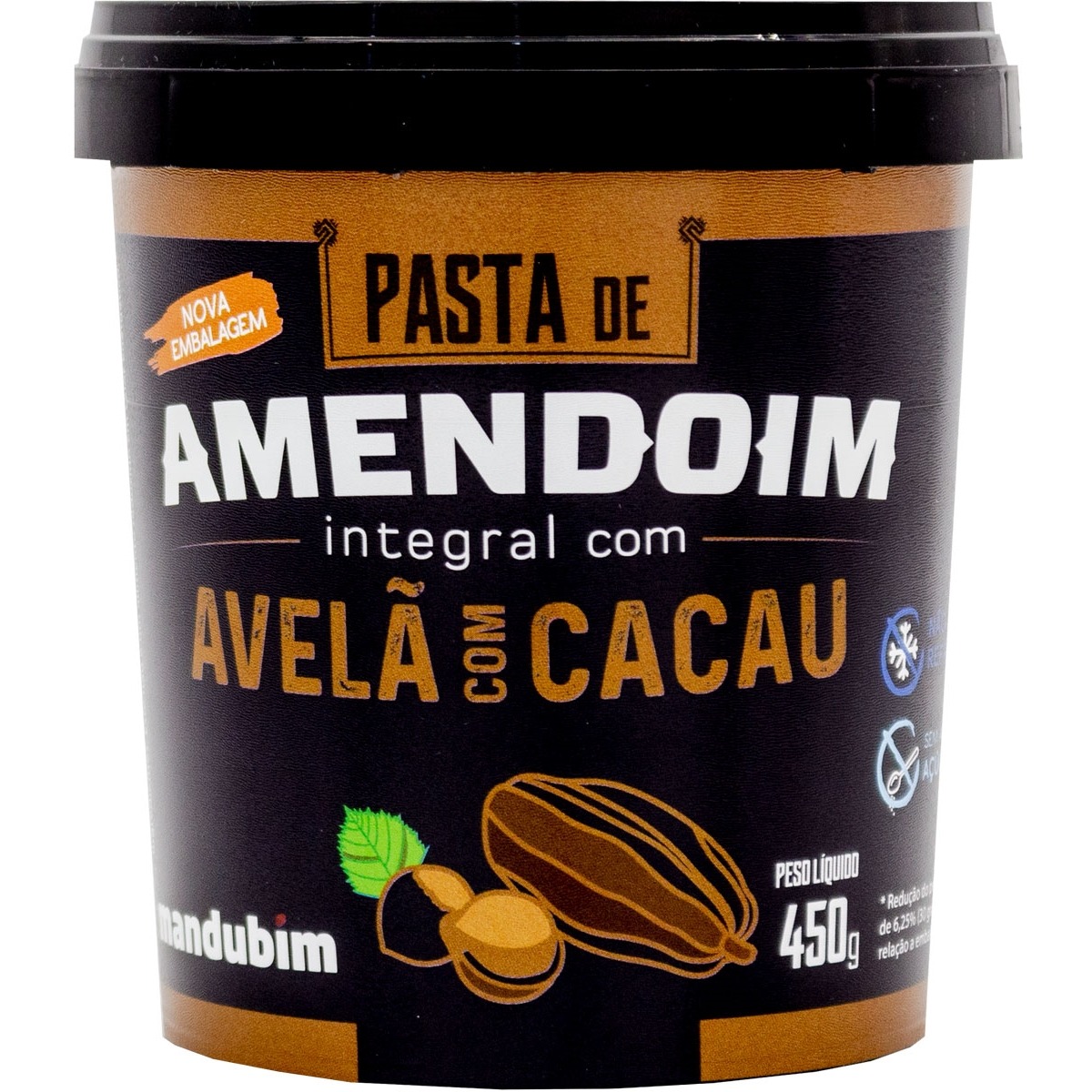 Pasta Amendoim C/Avela E Cacau Mandubim Pt.C/450G - Club da Nutrição